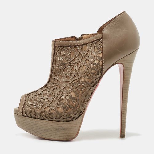 Christian Louboutin Brown Laser-Cut Leather Pampas 150 Peep Toe Ankle Boots Size 36.5 - Christian Louboutin - Modalova