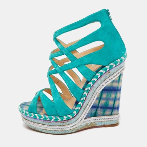 Christian Louboutin Green Suede Caged Espadrille Tosca Wedge Platform Sandals Size 39 - Christian Louboutin - Modalova