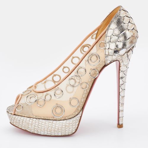 Christian Louboutin Python and Mesh Rings Pierce 140 Peep Toe Platform Pumps Size 38 - Christian Louboutin - Modalova