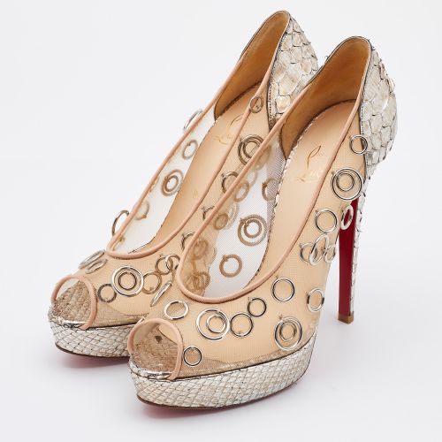 Python and Mesh Rings Pierce 140 Peep Toe Platform Pumps Size 38 - Christian Louboutin - Modalova