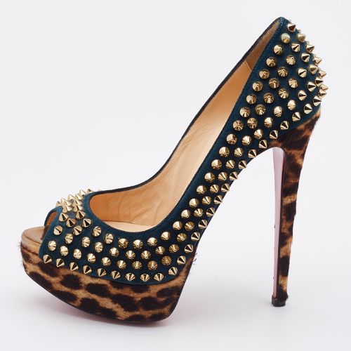 Christian Louboutin Multicolor Suede and Calfhair Lady Peep-Toe Spikes Platform Pumps Size 36 - Christian Louboutin - Modalova