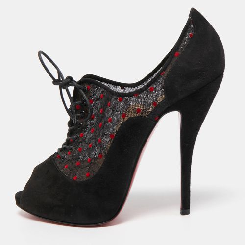 Suede and Mesh Peep Toe Platform Ankle Booties Size 38.5 - Christian Louboutin - Modalova