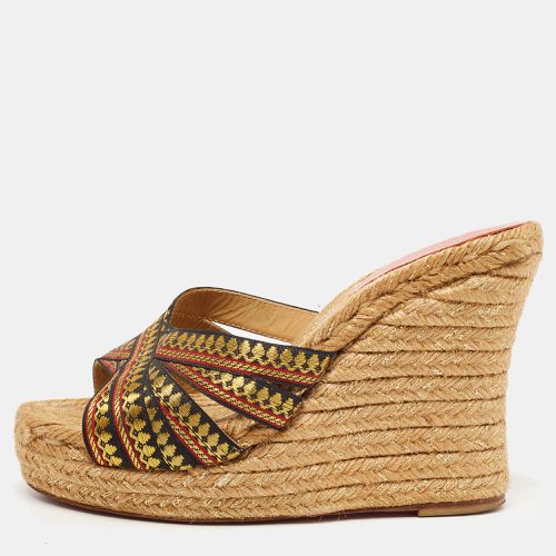 Christian Louboutin Tricolor Lace Espadrille Wedge Slide Sandals Size 37 - Christian Louboutin - Modalova