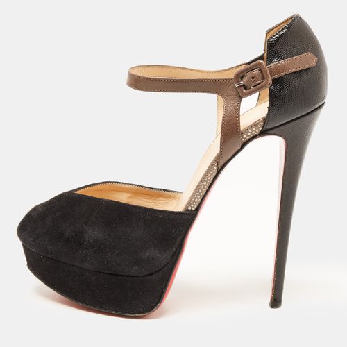 Christian Louboutin Black/Grey Suede And Leather Peep Toe Ankle Strap Platform Sandals Size 39 - Christian Louboutin - Modalova