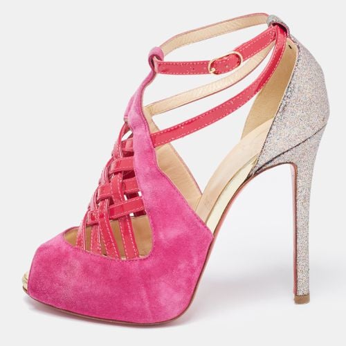 Christian Louboutin Pink/Metallic Bronze Suede and Leather Ankle Strap Sandals Size 37 - Christian Louboutin - Modalova