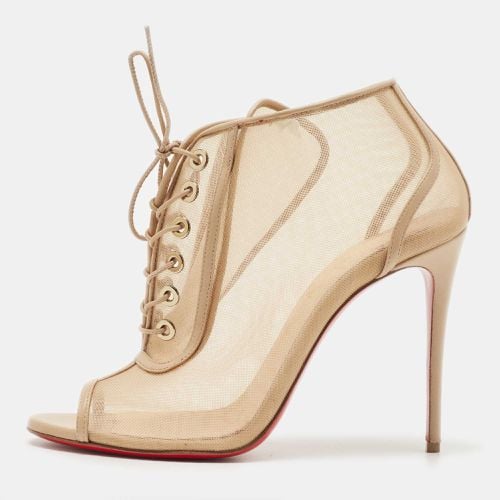 Christian Louboutin Beige Mesh and Leather Open Ondessa Lace Up Booties Size 37 - Christian Louboutin - Modalova