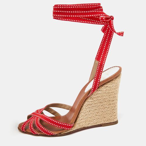 Christian Louboutin Red Fabric Wedge Espadrille Ankle Wrap Sandals Size 37 - Christian Louboutin - Modalova