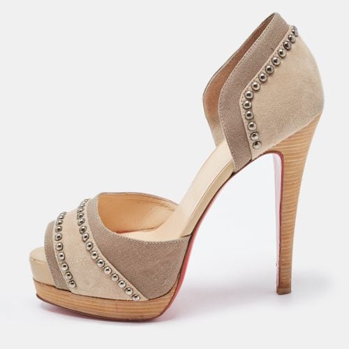 Christian Louboutin Two Tone Studded Suede and Canvas Peep Toe Platform D'orsay Pumps Size 36 - Christian Louboutin - Modalova