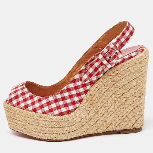 White Gingham Fabric Menorca Espadrille Wedge Pumps Size 37 - Christian Louboutin - Modalova