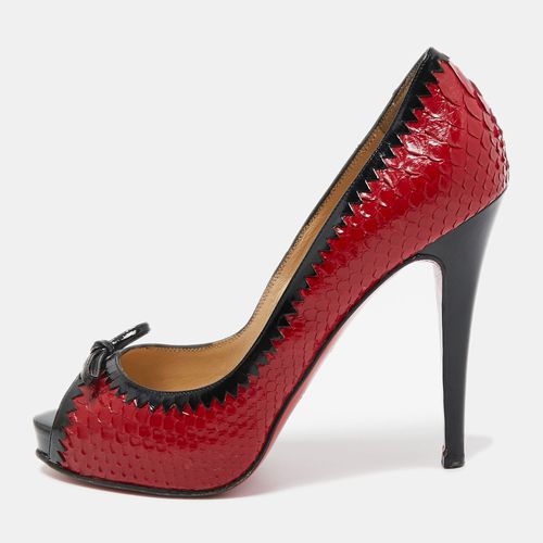 Christian Louboutin Red/Black Python Leather Peep Toe Platform Pumps Size 37 - Christian Louboutin - Modalova