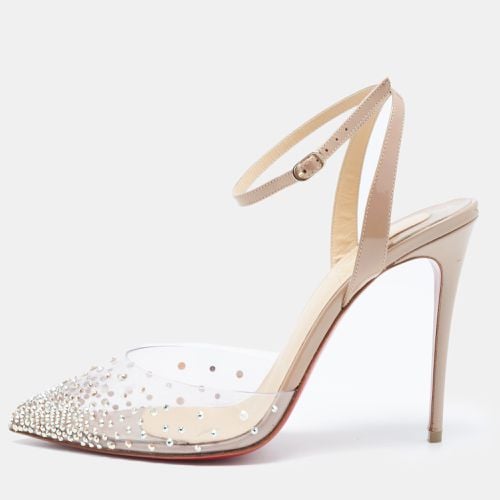 Christian Louboutin Beige Patent Leather and PVC Spikaqueen Ankle Strap Pumps Size 37.5 - Christian Louboutin - Modalova