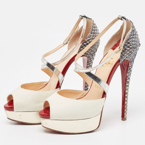 Python And Leather Crisscross Peep Toe Pumps Size 37 - Christian Louboutin - Modalova