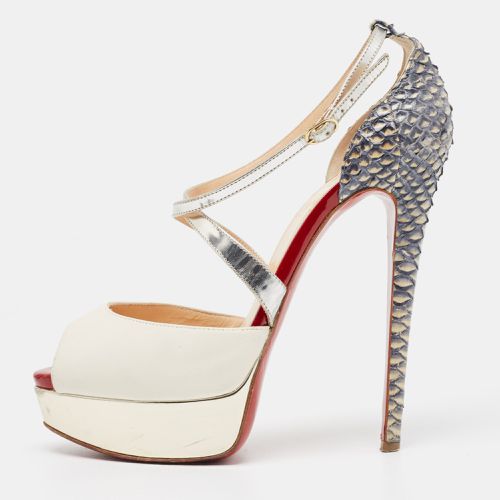 Python And Leather Crisscross Peep Toe Pumps Size 37 - Christian Louboutin - Modalova