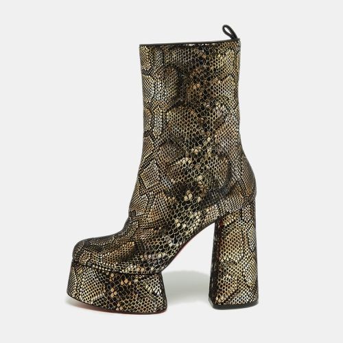 Christian Louboutin Black/Gold Snakeskin Print Suede Izamayeah Boots Size 37 - Christian Louboutin - Modalova