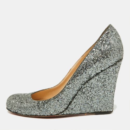 Christian Louboutin Metallic Grey Coarse Glitter Miss Boxe Wedge Pumps Size 38 - Christian Louboutin - Modalova