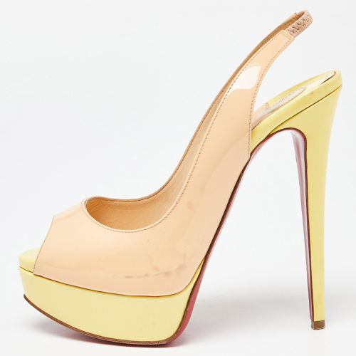 Christian Louboutin Beige/Yellow Patent Leather Lady Peep Slingback Pumps Size 36 - Christian Louboutin - Modalova