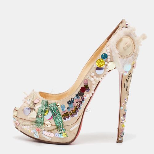 Christian Louboutin Beige Satin 'Make Up Trash' Lady Peep-Toe Pumps Size 36.5 - Christian Louboutin - Modalova