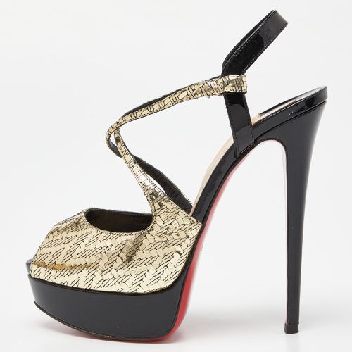 Christian Louboutin Black/Gold Patent Leather Cross Street Strappy Sandals Size 36 - Christian Louboutin - Modalova