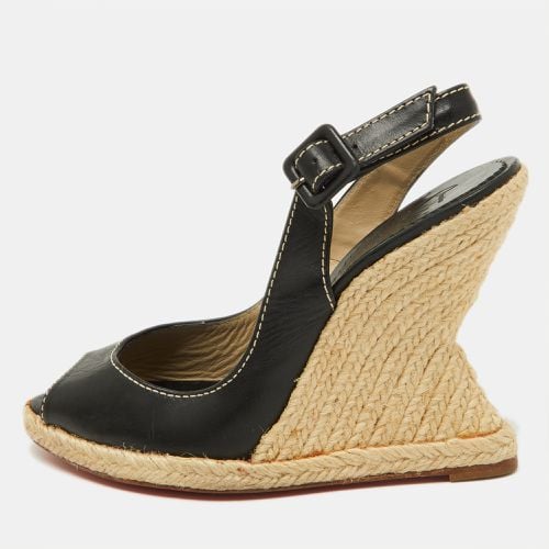 Christian Louboutin Black Leather You Love Espadrille Wedge Slingback Sandals Size 37 - Christian Louboutin - Modalova