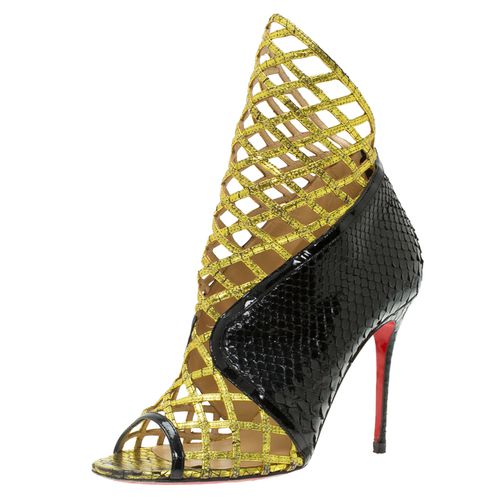 Christian Louboutin Black and Gold Python Bougliona Cage Ankle Boots Size 38.5 - Christian Louboutin - Modalova