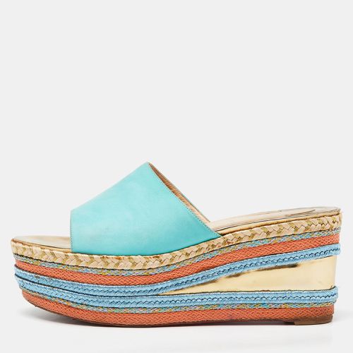 Turquoise Nubuck Leather Myriama Platform Slide Sandals Size 41 - Christian Louboutin - Modalova