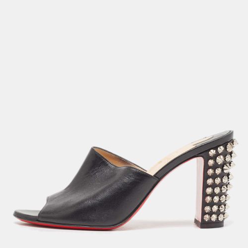 Christian Louboutin Black Leather Spikes Block Heel Slide Sandals Size 37.5 - Christian Louboutin - Modalova