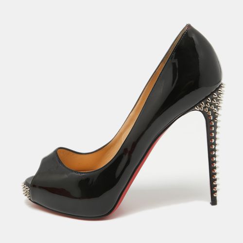 Christian Louboutin Black Patent Leather Spikes Peep Toe Platform Pumps Size 38.5 - Christian Louboutin - Modalova