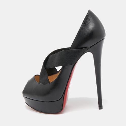 Christian Louboutin Black Leather and Elastic Cross Strap Platform Peep Toe Pumps Size 38.5 - Christian Louboutin - Modalova