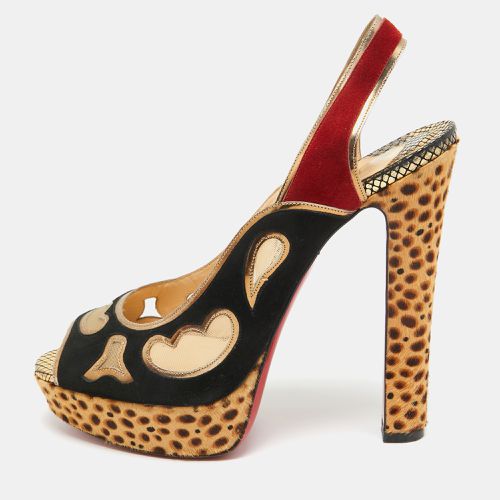 Christian Louboutin Multicolor Calf Hair and Suede Slingback Peep Toe Pumps Size 41 - Christian Louboutin - Modalova