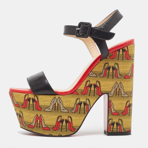 Christian Louboutin Black Leather Printed Platform Block Heel Ankle Strap Sandals Size 35 - Christian Louboutin - Modalova