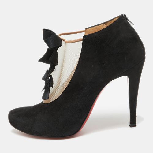 Christian Louboutin Black Suede and Mesh Triple Bow Booties Size 38.5 - Christian Louboutin - Modalova