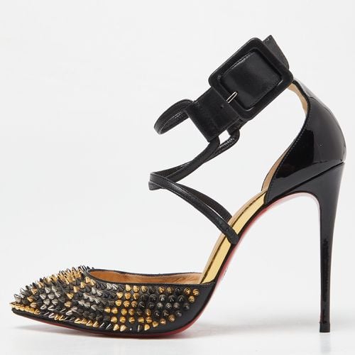 Christian Louboutin Black Leather and Patent Leather Suzanna Spikes Leo Ankle Cuff Sandals Size 36 - Christian Louboutin - Modalova