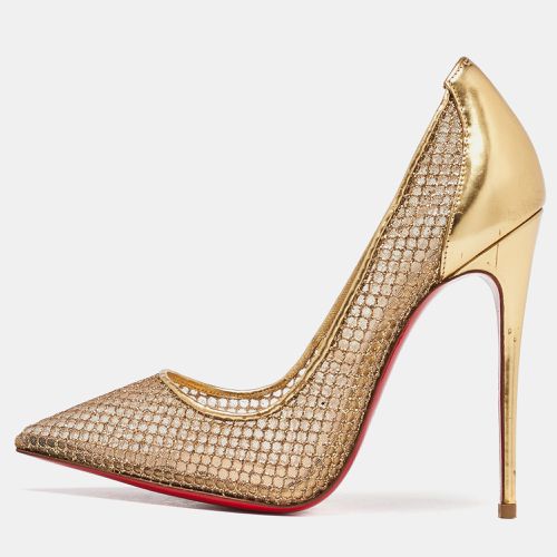 Christian Louboutin Gold Glitter Mesh and Leather Fishnet Pointed Toe Pumps Size 36 - Christian Louboutin - Modalova