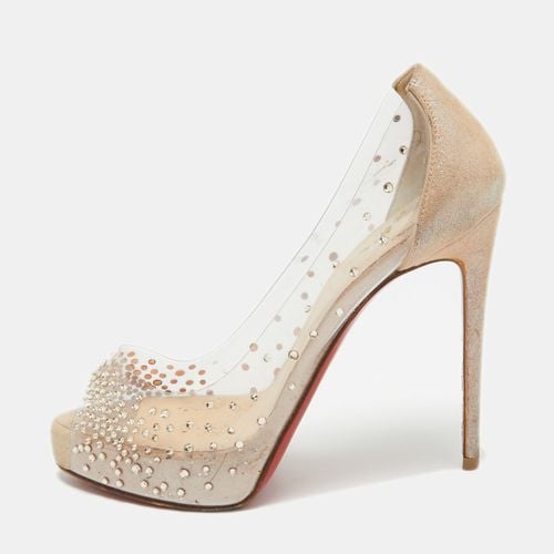 Christian Louboutin Beige PVC and Glitter Nubuck Very Strass Peep Toe Pumps Size 34 - Christian Louboutin - Modalova