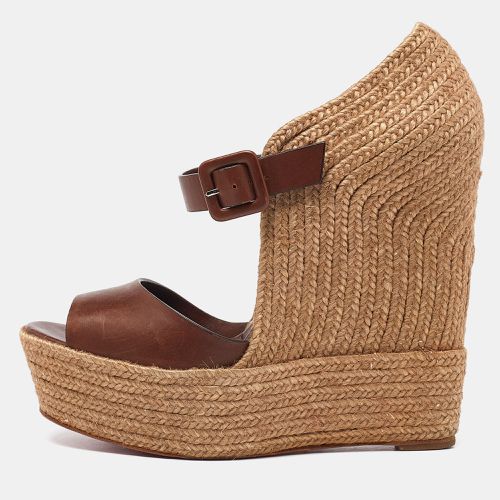 Beige Leather And Jute Praia Wedge Espadrille Platform Ankle Strap Sandals Size 40 - Christian Louboutin - Modalova