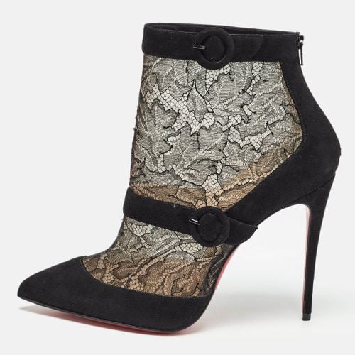 Christian Louboutin Black Suede and Lace Boteboot Booties Size 39.5 - Christian Louboutin - Modalova