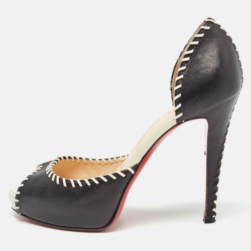 Christian Louboutin Black Leather Whipstitch Detail Peep Toe D'Orsay Pumps Size 37.5 - Christian Louboutin - Modalova