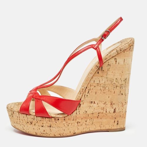 Christian Louboutin Red Leather Strappy Cork Wedge Sandals Size 40 - Christian Louboutin - Modalova