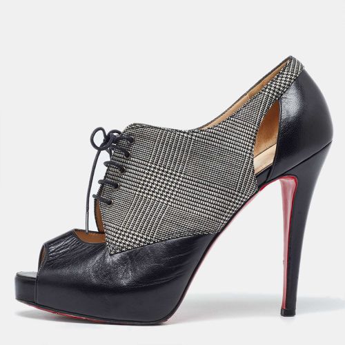 Christian Louboutin Black/White Leather And Tartan Fabric Platform Oxford Booties Size 39.5 - Christian Louboutin - Modalova