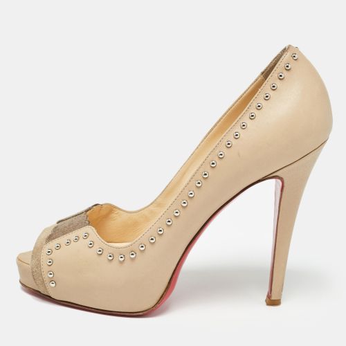 Christian Louboutin Beige Leather and Suede Open Toe Pumps Size 37.5 - Christian Louboutin - Modalova