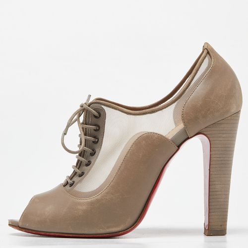 Christian Louboutin Beige Mesh and Leather Flannel Lady Peep Toe Lace Up Oxford Booties Size 38.5 - Christian Louboutin - Modalova