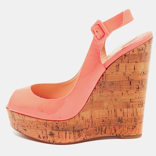 Christian Louboutin Neon Peach Patent Leather Une Plume Wedge Slingback Pumps Size 38 - Christian Louboutin - Modalova