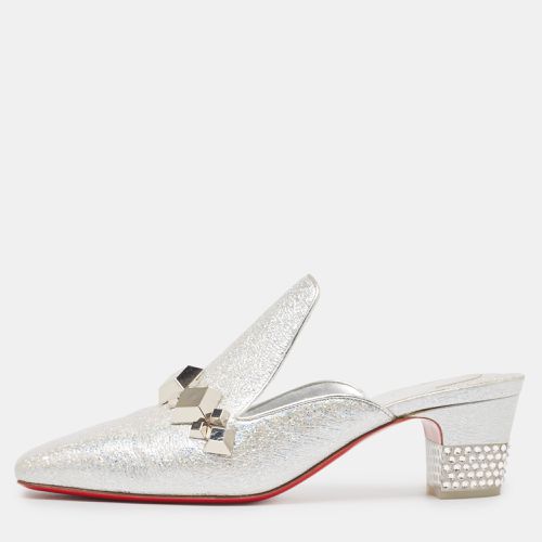 Christian Louboutin Silver Leather Crystal Embellished Aquallia Mules Size 37 - Christian Louboutin - Modalova