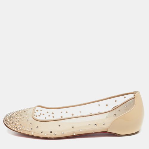 Christian Louboutin Beige Crystal Embellished Mesh Square Toe Ballet Flats Size 38.5 - Christian Louboutin - Modalova