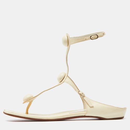 Christian Louboutin Cream Leather Thong Ankle Strap Flat Sandals Size 38.5 - Christian Louboutin - Modalova