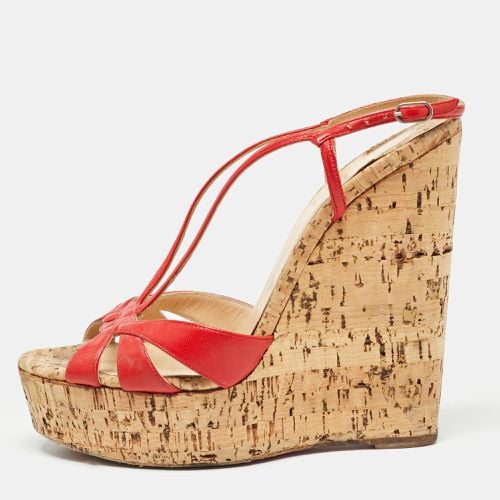 Christian Louboutin Red Leather Strappy Cork Wedge Sandals Size 38.5 - Christian Louboutin - Modalova