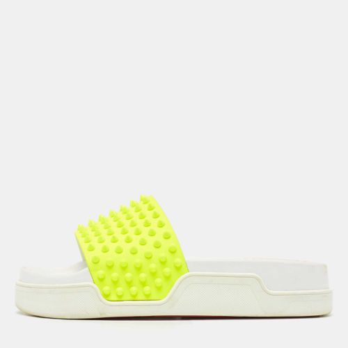 Christian Louboutin Neon Yellow Leather Spikes Pool Fun Flat Slides Size 40 - Christian Louboutin - Modalova