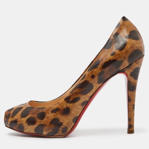 Christian Louboutin Brown/Beige Leopard Print Leather Ron Ron Peep Toe Platform Pumps Size 37.5 - Christian Louboutin - Modalova