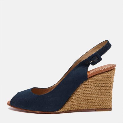 Christian Louboutin Navy Blue Canvas Puglia Espadrille Wedge Sandals Size 39 - Christian Louboutin - Modalova