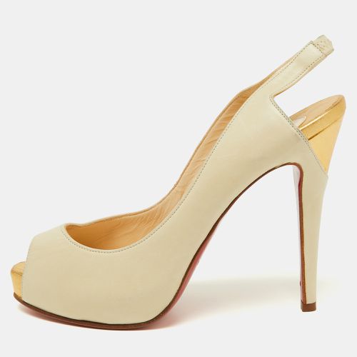 Christian Louboutin Cream/Gold Leather Platform Peep Toe Singback Pumps Size 38 - Christian Louboutin - Modalova